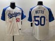 2025 Nike Los Angeles Dodgers 50 Mookie Betts white blue fashion majestic baseball jerseys Sakura plate