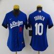Women New Nike Los Angeles Dodgers #10 Justin Turner blue majestic baseball Jersey city version