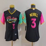 Youth Nike San Diego Padres #3 Jackson Merrill black pink green baseball jerseys city version 02