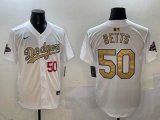 2025 Nike Los Angeles Dodgers 50 Mookie Betts white gold fashion majestic baseball jerseys 01