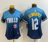 Women Nike Philadelphia Phillies #12 Schwarber skyblue majestaic baseball jersey city version-BD 03
