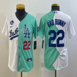 Youth Nike Los Angeles Dodgers #22 Bad Bunny green white splits majestic baseball Jerseys-BD 02