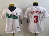 Youth Philadelphia Phillies #3 Bryce Harper white majestic baseball jersey Joint name-BD