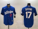 Dodgers #17 Shohei Ohtani Nike blue majestic baseball Jerseys city version