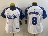 Women 2025 Nike Los Angeles Dodgers #8 Enrique Hernandez white blue fashion majestic baseball jerseys Sakura plate 01