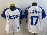 Youth 2025 Nike Los Angeles Dodgers #17 Shohei Ohtani white blue fashion majestic baseball jerseys Sakura plate 01