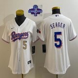 Women 2023 Champions Nike Texas Rangers #5 Seager white majestic baseball jerseys 01