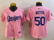 Women 2025 Nike Los Angeles Dodgers 50 Mookie Betts pink fashion majestic baseball jerseys Sakura plate 01