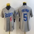 Women Los Angeles Dodgers #5 #5 Freddie Freeman gray majestic baseball jersey