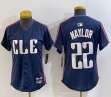 Women Nike Cleveland Indians #22 Josha Naylor blue majestic baseball jersey -BD