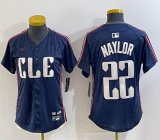 Women Nike Cleveland Indians #22 Josha Naylor blue majestic baseball jersey -BD