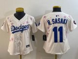 Women Dodgers #11 Roki Sasaki beige fashion majestic baseball jerseys Sakura plate 01
