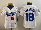 Youth 2025 Nike Los Angeles Dodgers #18 Yoshinobu Yamamoto white fashion majestic baseball jerseys Sakura plate