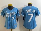 Youth Nike Kansas City Royals #7 Bobby Witt Jr. skyblue majestic baseball jerseys -BD 01