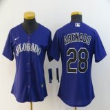 Women Nike Colorado Rockies #28 Nolan Arenado purple majestic baseball jersey
