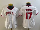 Women Los Angeles Angels #17 Shohei Ohtani white majestic baseball jersey 01