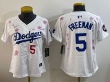 Women 2025 Nike Los Angeles Dodgers #5 Freddie Freeman white fashion majestic baseball jerseys Sakura plate