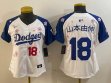 Women 2025 Nike Los Angeles Dodgers #18 Yoshinobu Yamamoto white blue fashion majestic baseball jerseys Sakura plate 02