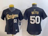 Women Dodgers #50 Mookie Betts black gold majestic baseball Jerseys