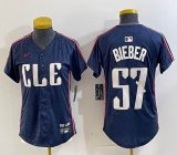 Women Nike Cleveland Indians #57 Shane Bieber blue majestic baseball jersey -BD