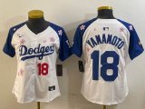 Youth 2025 Nike Los Angeles Dodgers #18 Yoshinobu Yamamoto white blue fashion majestic baseball jerseys Sakura plate
