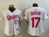 Youth Nike Los Angeles Dodgers #17 Shohei Ohtani white pink MLB baseball Jersey-Joint name-BD 01