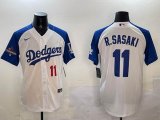 Nike Los Angeles Dodgers #11 Roki Sasaki white blue fashion majestic baseball jerseys