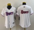 Women Nike Texas Rangers blnak white majestic baseball jerseys Champion patch-BD 02