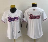 Women Nike Texas Rangers blnak white majestic baseball jerseys Champion patch-BD 02