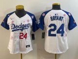 Women 2025 Nike Los Angeles Dodgers #24 Kobe Bryant white blue fashion majestic baseball jerseys Sakura plate 01