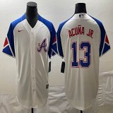 Nike Anaheim Angels #13 Ronald Acuna Jr. white blue majestic baseball city version