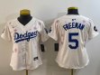 Women Dodgers #5 Freddie Freeman beige fashion majestic baseball jerseys Sakura plate 01