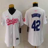 Women Nike Los Angeles Dodgers #42 Jackie Robinson white pink mlb jersey Joint Name