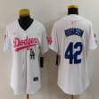 Women Nike Los Angeles Dodgers #42 Jackie Robinson white pink mlb jersey Joint Name 01
