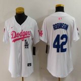 Women Nike Los Angeles Dodgers #42 Jackie Robinson white pink mlb jersey Joint Name 01