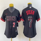 Youth Nike Cincinnati Reds #7 Steer black majestic baseball jerseys -BD 02