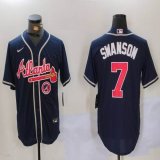 Nike Atlanta Braves Dansby Swanson dark blue majestic baseball jerseys 01