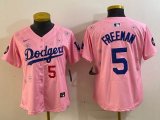 Youth 2025 Nike Los Angeles Dodgers #5 Freddie Freeman pink fashion majestic baseball jerseys Sakura plate