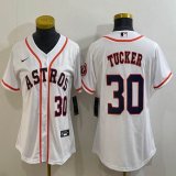Women Nike Houston Astros #30 Kyle Tucker white baseball jerseys -BD 01