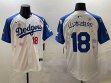 2025 Nike Los Angeles Dodgers #18 Yoshinobu Yamamoto white blue fashion majestic baseball jerseys Sakura plate