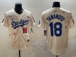 2025 Nike Los Angeles Dodgers #18 Yoshinobu Yamamoto beige fashion majestic baseball jerseys Sakura plate 02