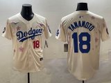 2025 Nike Los Angeles Dodgers #18 Yoshinobu Yamamoto beige fashion majestic baseball jerseys Sakura plate 02