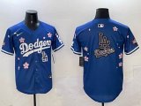 2025 Nike Los Angeles Dodgers blank blue fashion majestic baseball jerseys Sakura plate 02