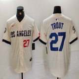 Nike Los Angeles Dodgers #27 Mike Trout beige fashion MLB baseball Jersey 02