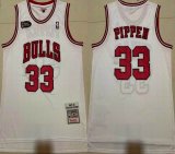 Chicago Bulls 33 Scottie Pippen white throwback basketball jerseys with NBA Finals patch -XD