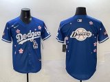 2025 Nike Los Angeles Dodgers blank blue fashion majestic baseball jerseys Sakura plate 03