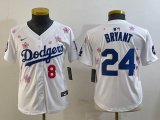 Youth Los Angeles Dodgers #24 and #8 Kobe Bryant white fashion majestic baseball jerseys Sakura plate