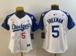 Women 2025 Nike Los Angeles Dodgers #5 Freddie Freeman white blue fashion majestic baseball jerseys Sakura plate