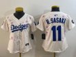 Youth Dodgers #11 Roki Sasaki beige fashion majestic baseball jerseys Sakura plate 01