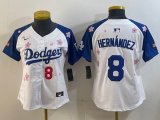 Youth 2025 Nike Los Angeles Dodgers #8 Enrique Hernandez white blue fashion majestic baseball jerseys Sakura plate